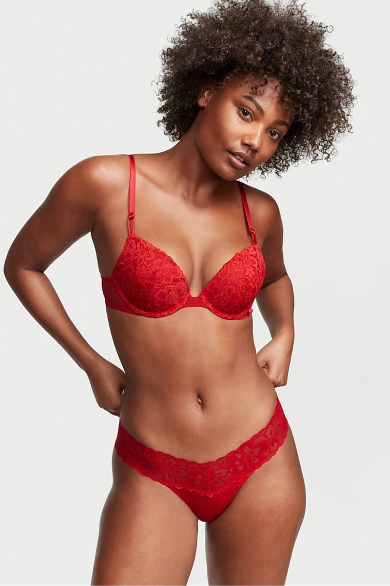 Victoria\'s Secret Bavlnene Cipkovane Pásom Tanga Nohavičky Čierne Siva | SK-2638VTX