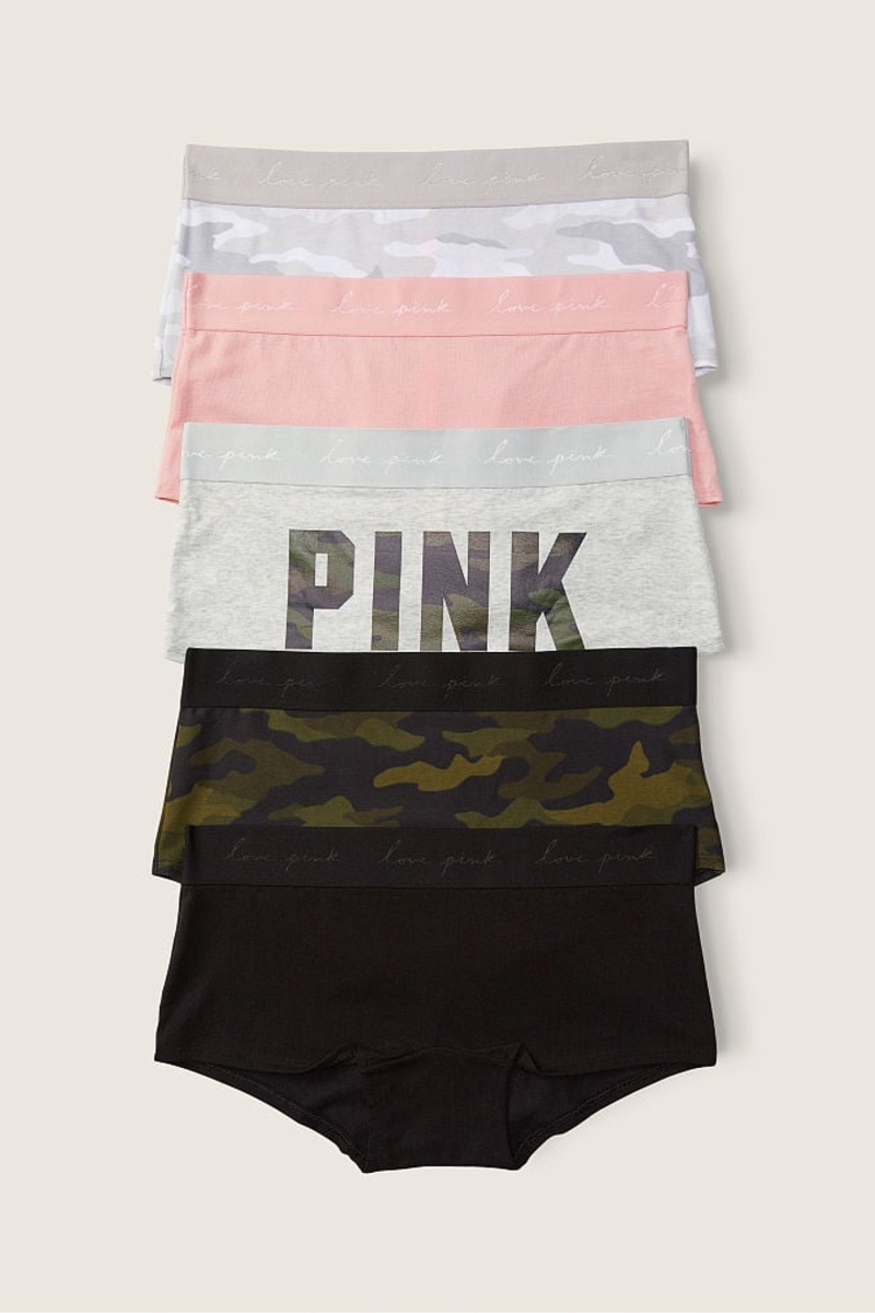 Victoria\'s Secret Bavlnene Kratke Nohavičky 5 Pack Black/Grey/Pink/Green | SK-0259UCP