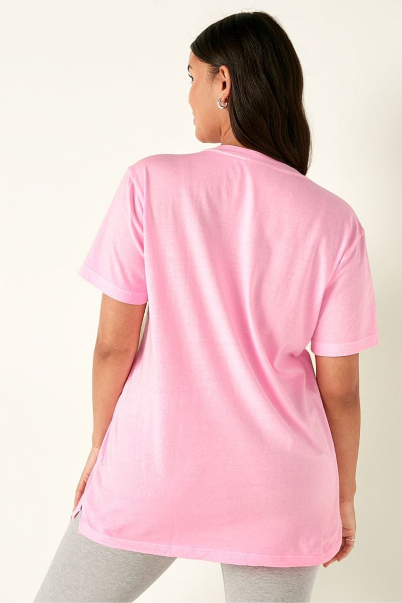 Victoria's Secret Bavlnene Kratke Sleeve Campus T-Shirt Bordove Ruzove | SK-9386PQO