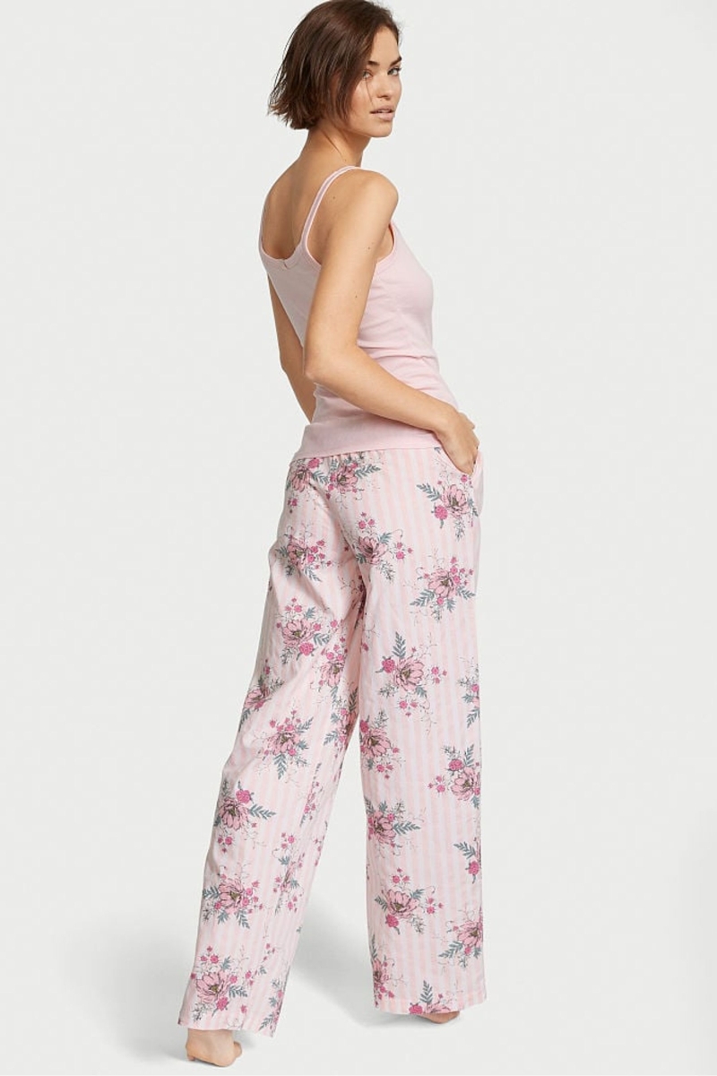 Victoria's Secret Bavlnene Long Pyjamas Ruzove Pruhované | SK-3795HKL