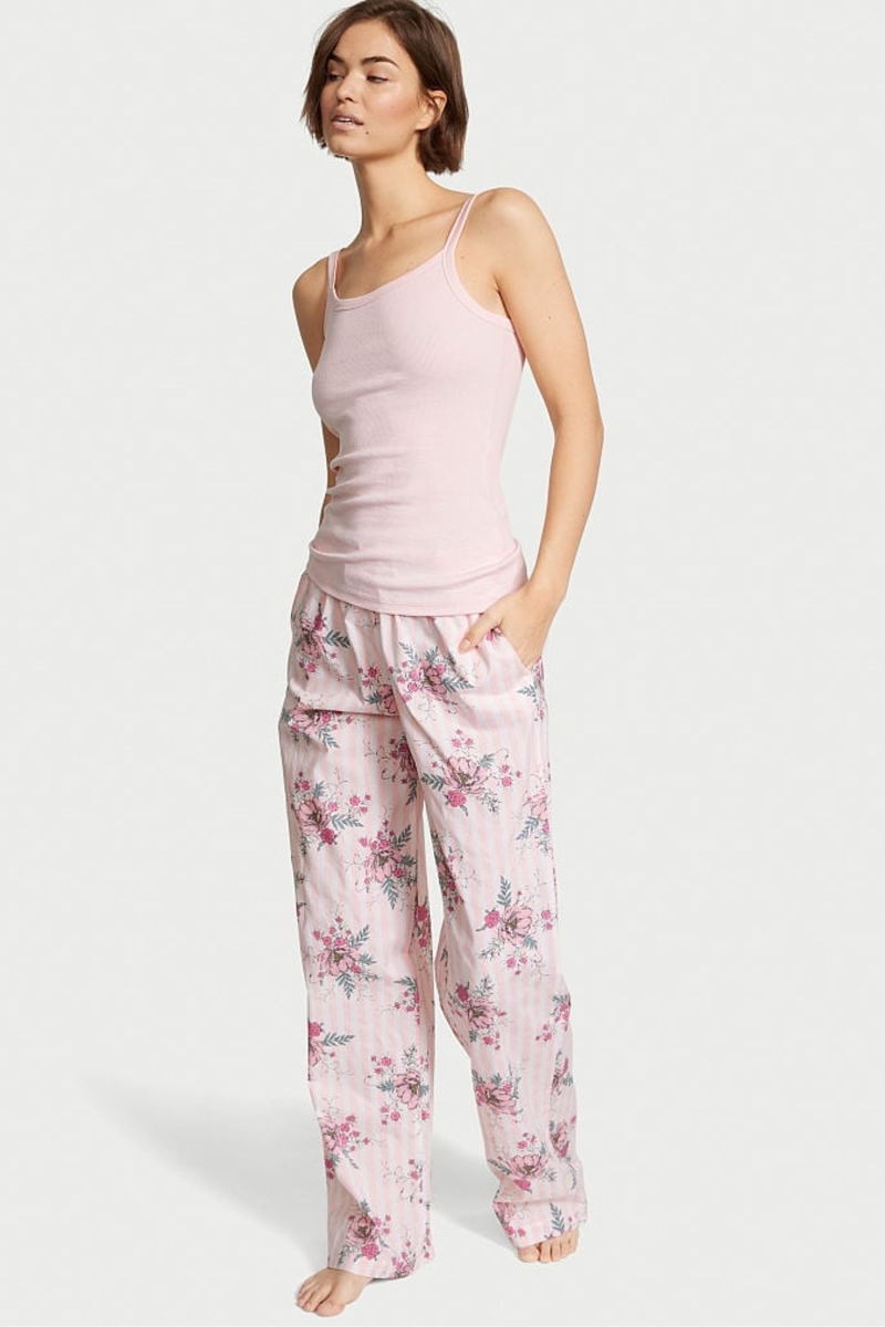 Victoria\'s Secret Bavlnene Long Pyjamas Ruzove Pruhované | SK-3795HKL