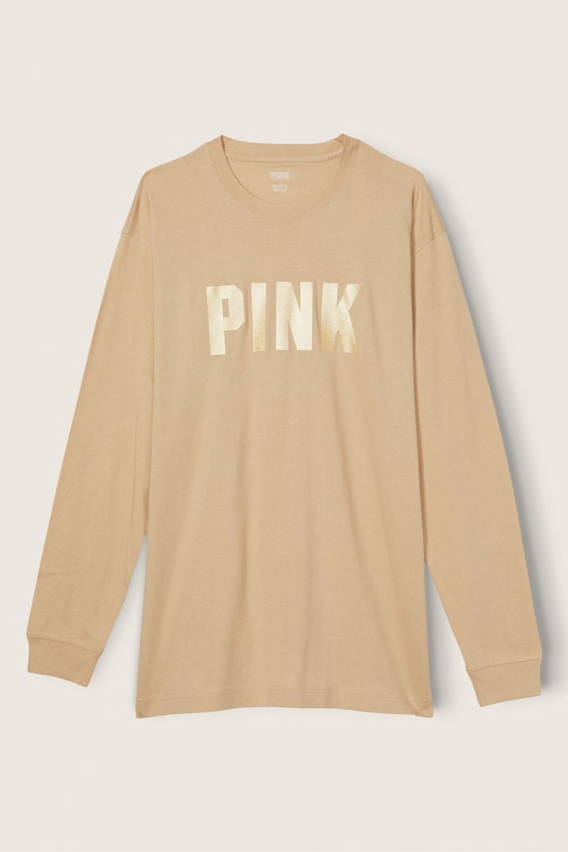 Victoria's Secret Bavlnene Long Sleeve Campus T-Shirt Ruzove | SK-0962TQM