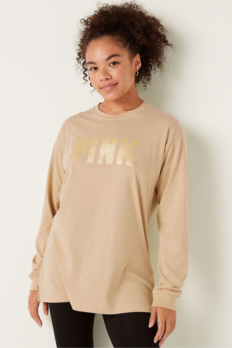 Victoria\'s Secret Bavlnene Long Sleeve Campus T-Shirt Ruzove | SK-0962TQM