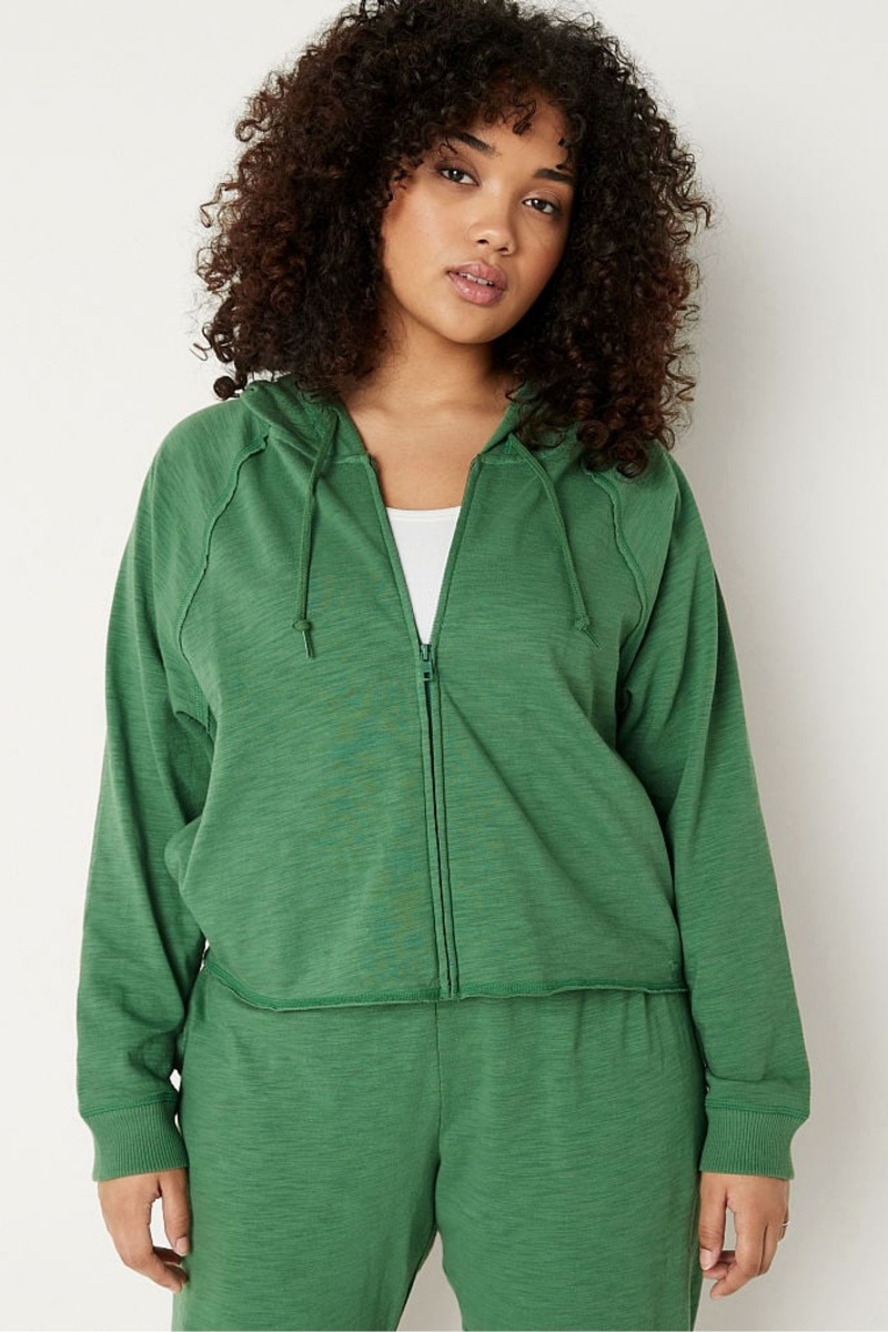 Victoria\'s Secret Bavlnene Slub Crop Cut Off Full Zip Hoodie Ruzove | SK-5279WFH