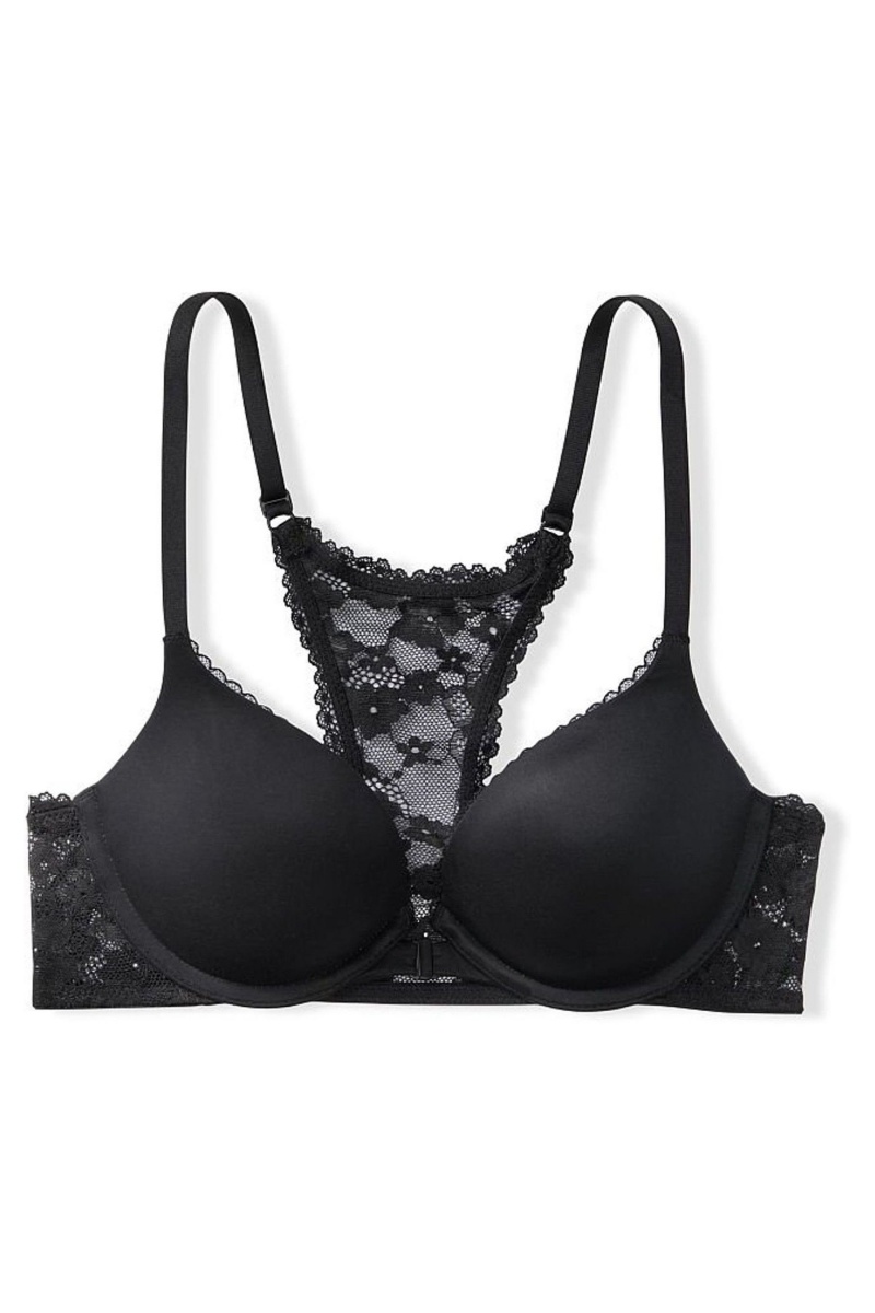 Victoria's Secret Body by Victoria Cipkovane Trim Front Zapinanie Push Up Bra Čierne | SK-4057KOS