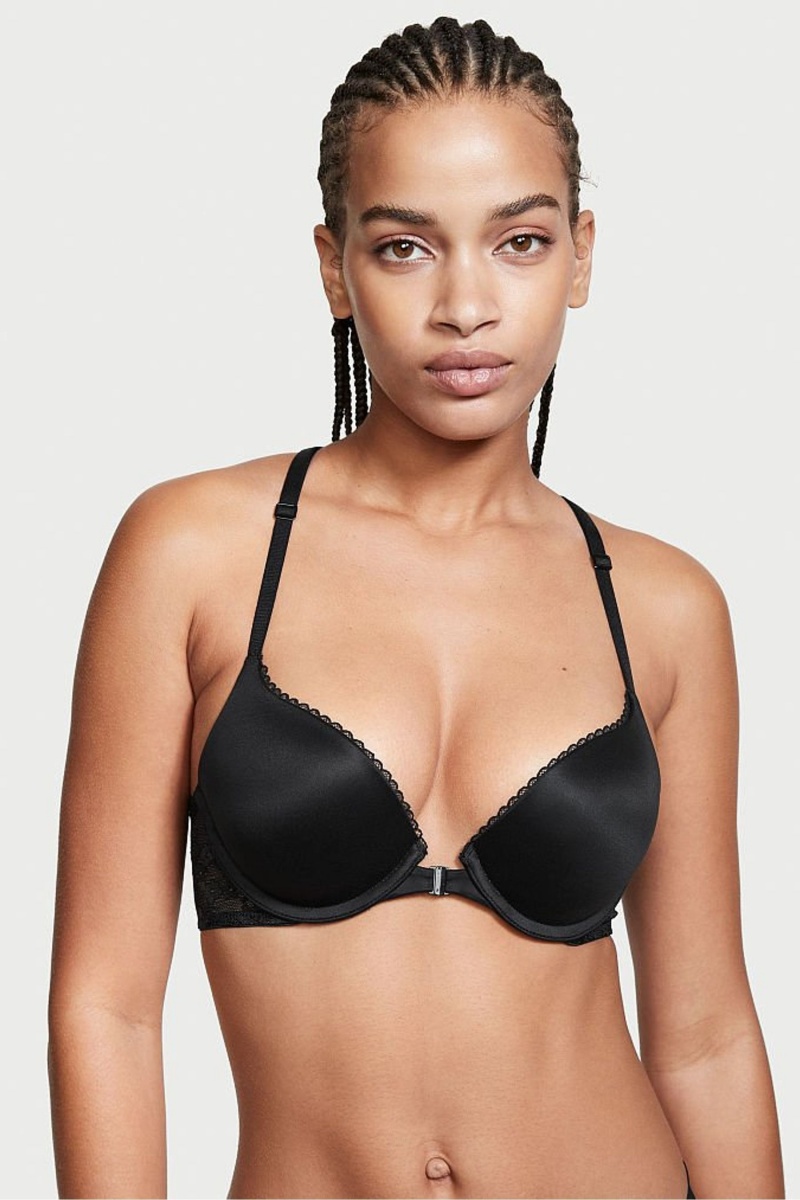 Victoria\'s Secret Body by Victoria Cipkovane Trim Front Zapinanie Push Up Bra Čierne | SK-4057KOS