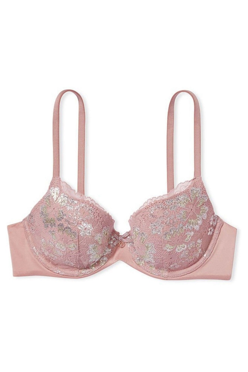 Victoria's Secret Body by Victoria Front Zapinanie Cipkovane Trim Lightly Podsite Demi Bra Ruzove | SK-0286RIE