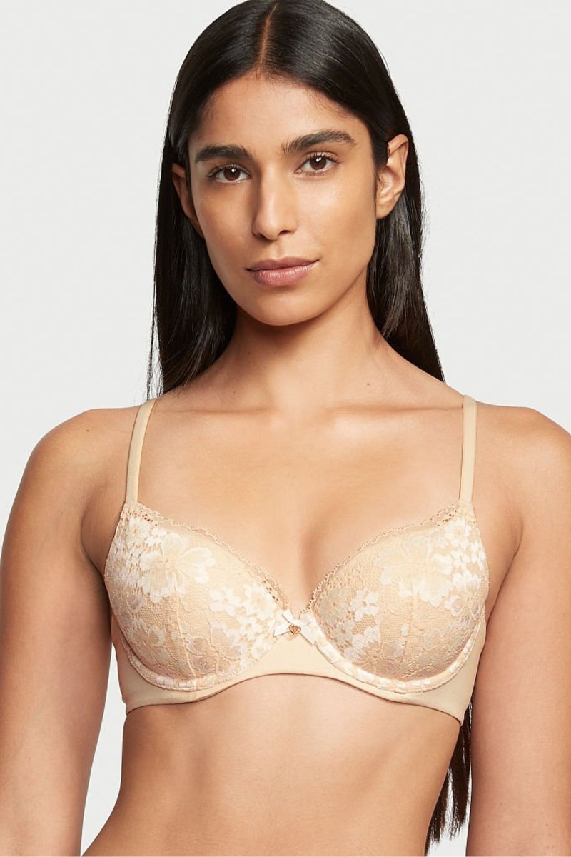 Victoria\'s Secret Body by Victoria Front Zapinanie Cipkovane Trim Lightly Podsite Demi Bra Champagne Xdye Nude | SK-5208GNS