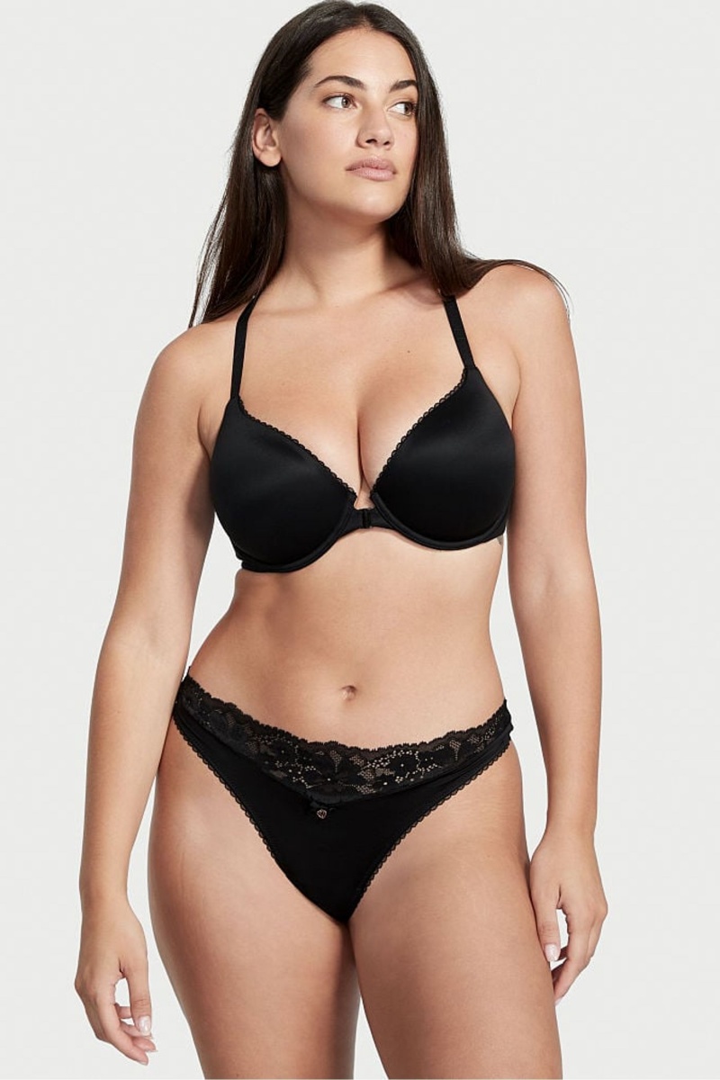 Victoria\'s Secret Body by Victoria Front Zapinanie Cipkovane Trim Lightly Podsite Demi Bra Čierne | SK-7105PMZ