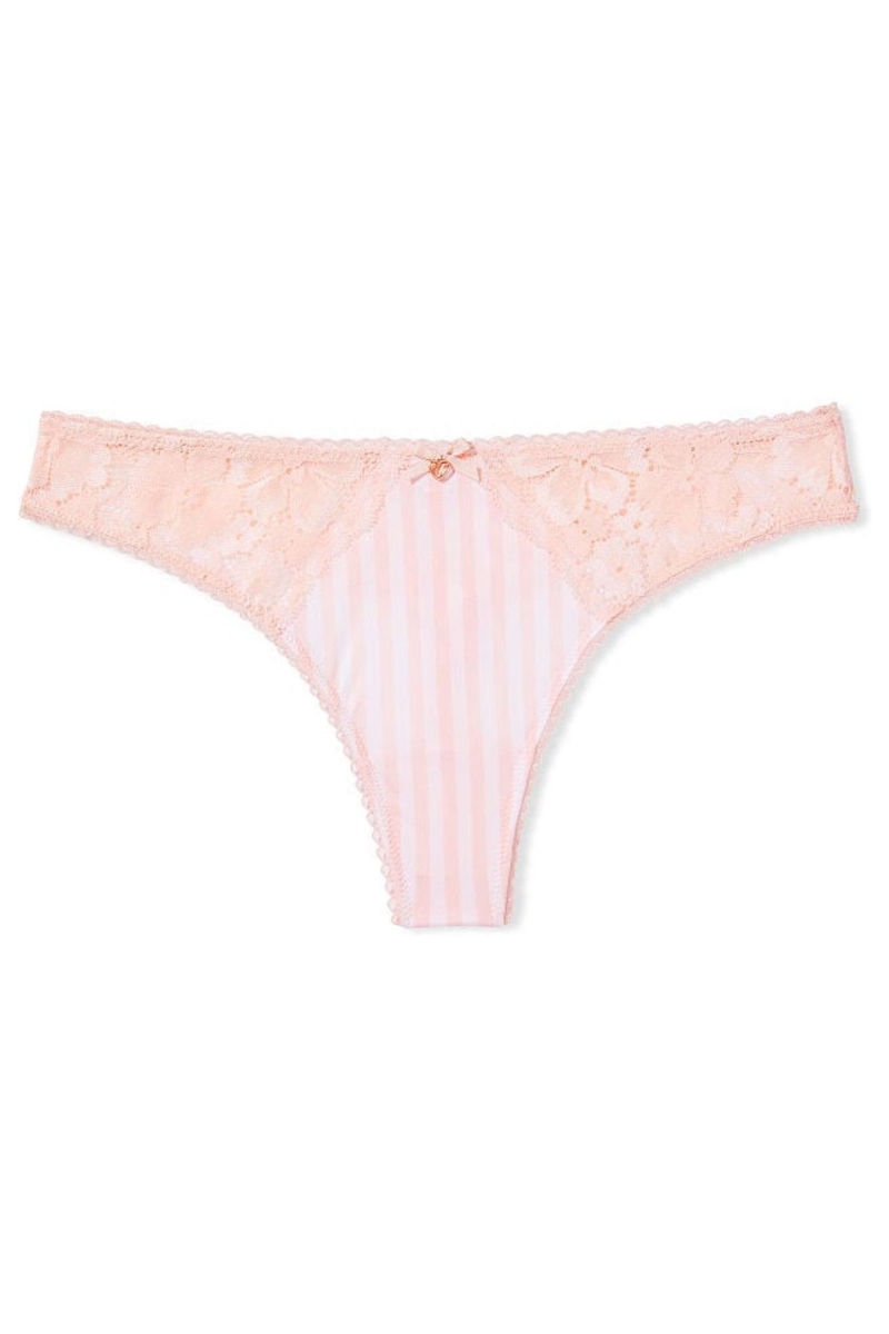 Victoria's Secret Body by Victoria Smooth Cipkovane Tanga Panty Ruzove Pruhované | SK-8051IZK