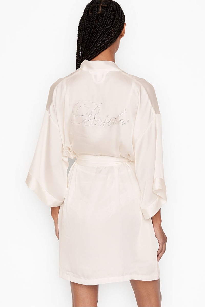 Victoria's Secret Bridal Satin Bride Embellished Robe Biele | SK-0236BNX