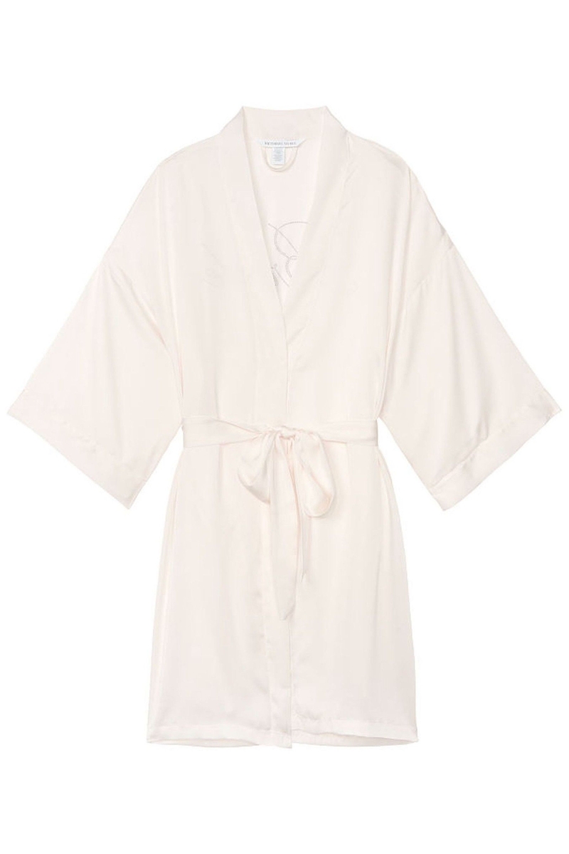 Victoria's Secret Bridal Satin Bride Embellished Robe Biele | SK-0236BNX