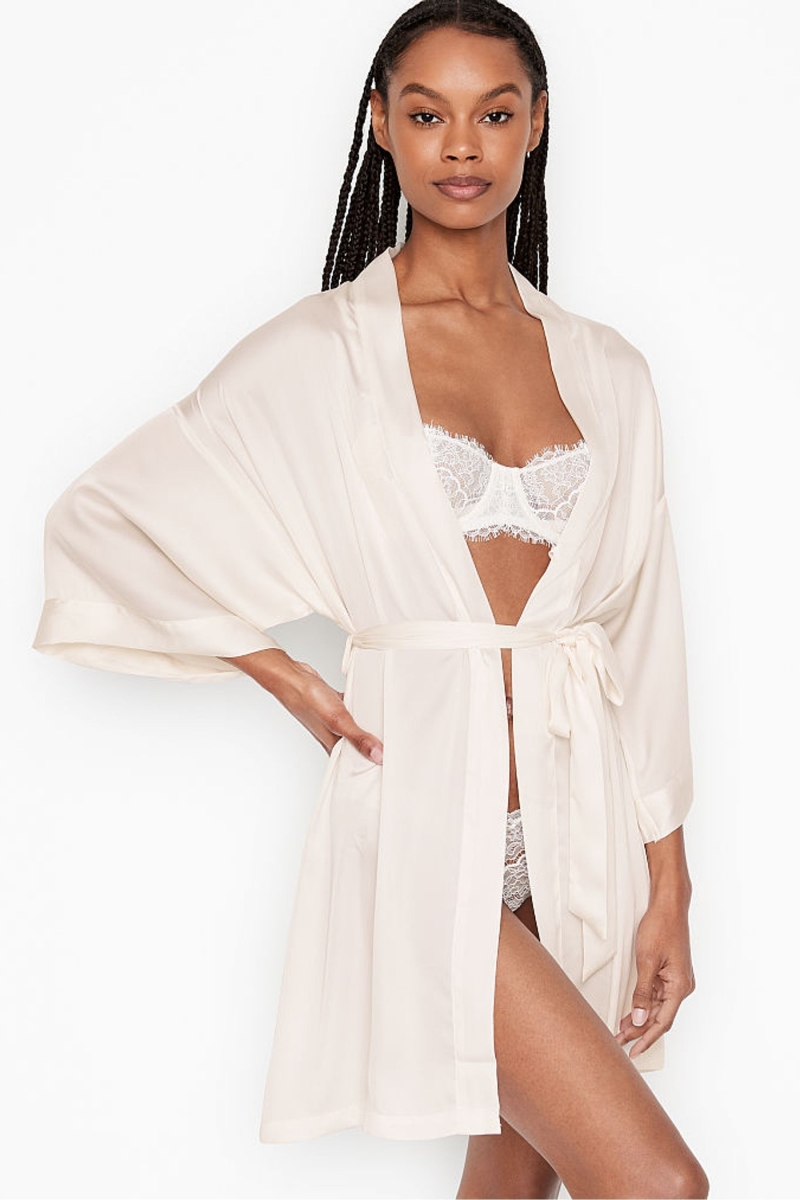 Victoria\'s Secret Bridal Satin Bride Embellished Robe Biele | SK-0236BNX