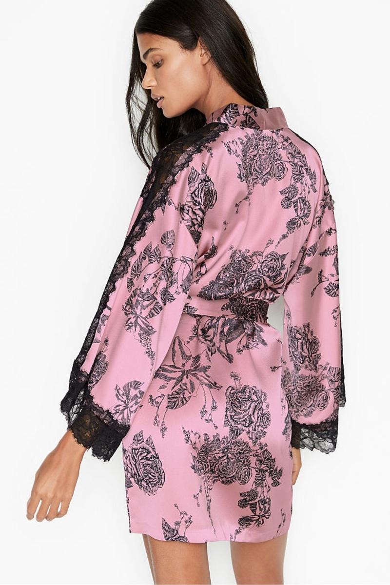 Victoria's Secret Cipkovane Inset Kimono Robe Čierne | SK-0452XIK