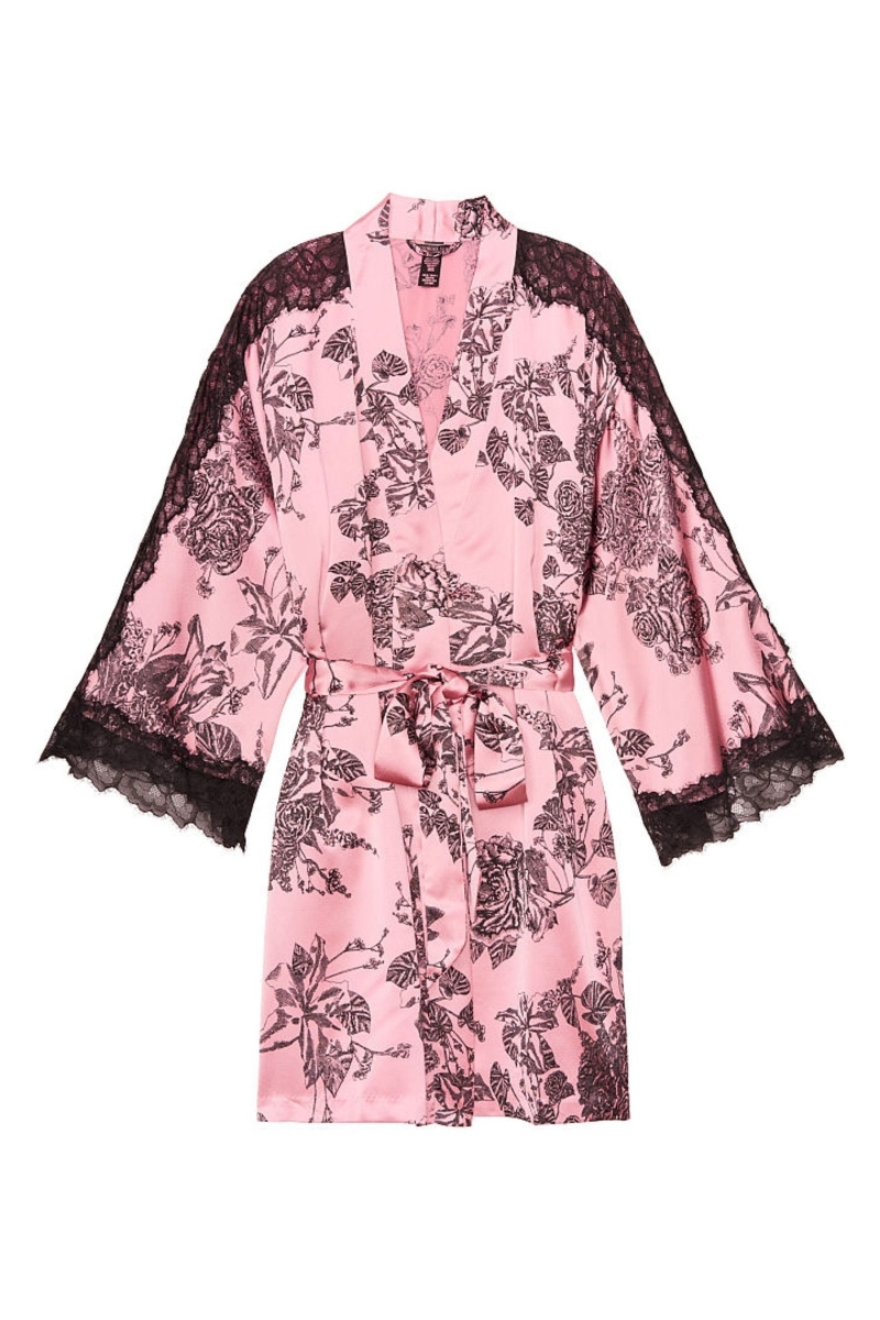 Victoria's Secret Cipkovane Inset Kimono Robe Čierne | SK-0452XIK