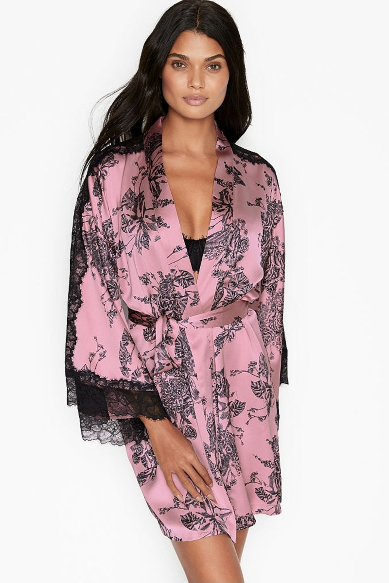 Victoria\'s Secret Cipkovane Inset Kimono Robe Čierne | SK-0452XIK