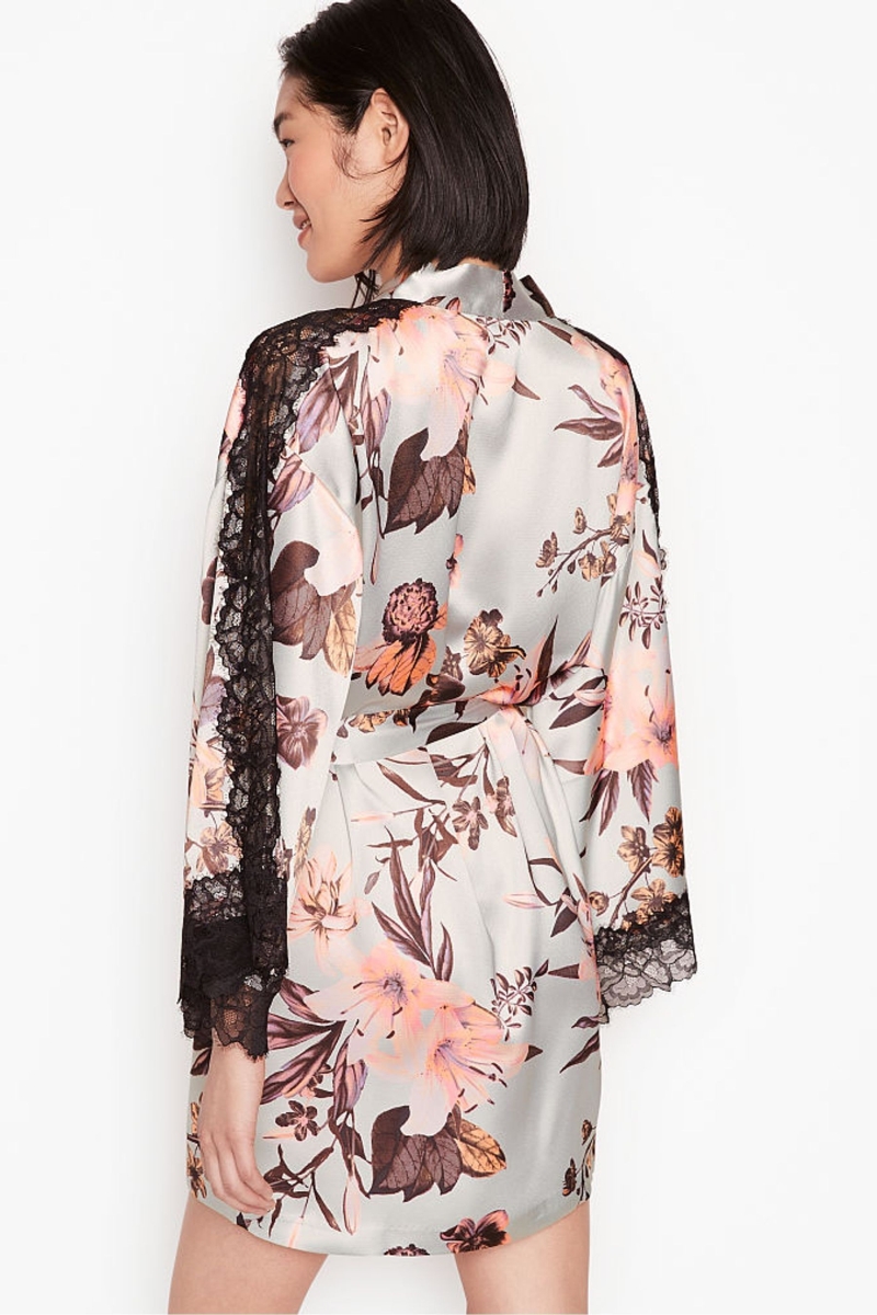 Victoria's Secret Cipkovane Inset Kimono Robe Čierne | SK-1546GHI