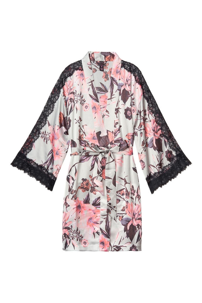 Victoria's Secret Cipkovane Inset Kimono Robe Čierne | SK-1546GHI