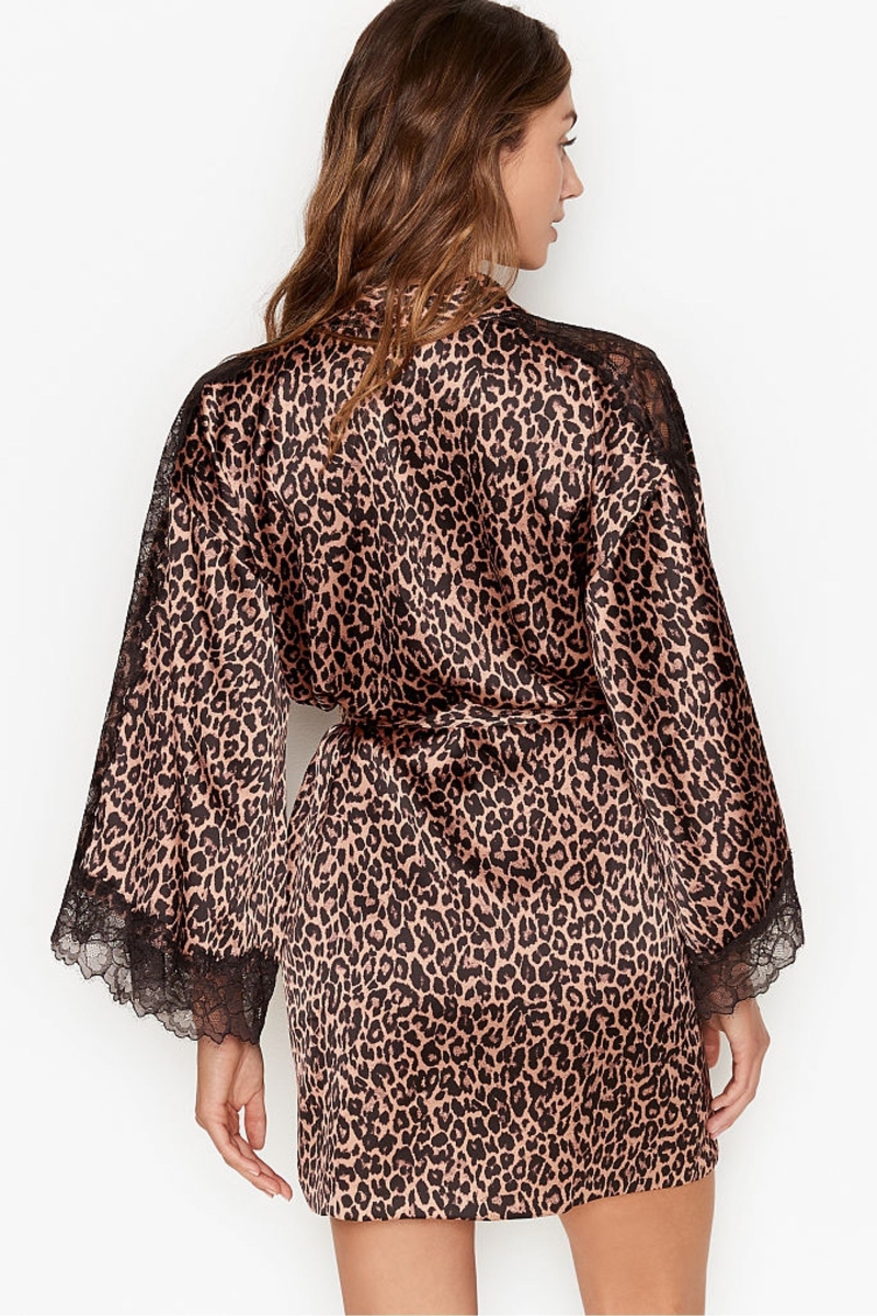 Victoria's Secret Cipkovane Inset Kimono Robe Čierne | SK-6214FWJ