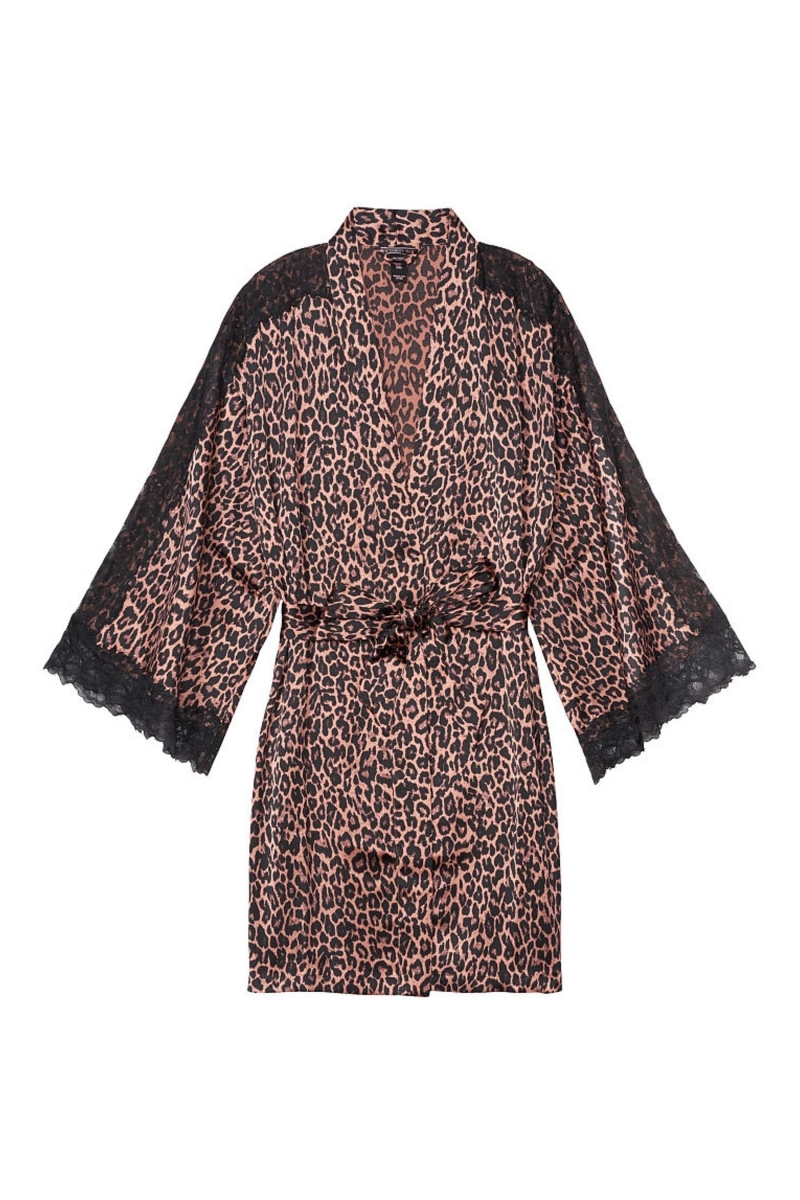 Victoria's Secret Cipkovane Inset Kimono Robe Čierne | SK-6214FWJ