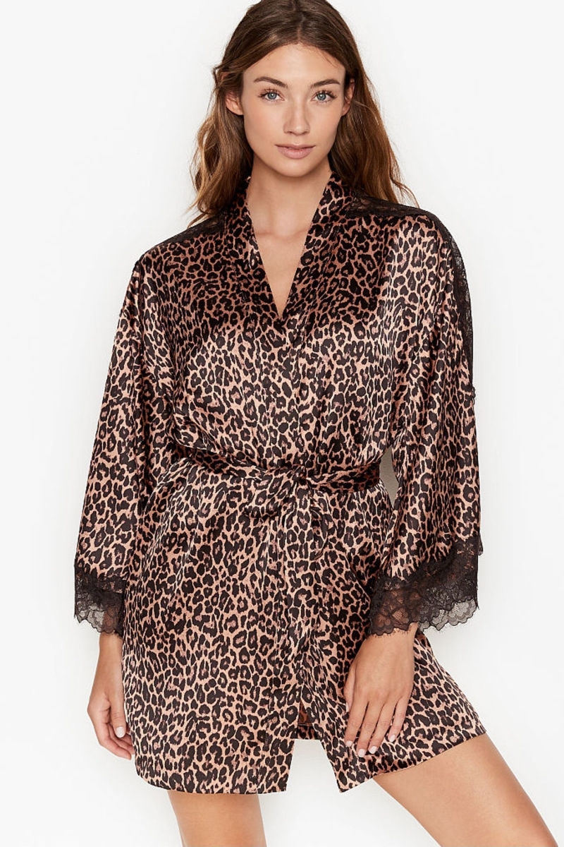 Victoria\'s Secret Cipkovane Inset Kimono Robe Čierne | SK-6214FWJ