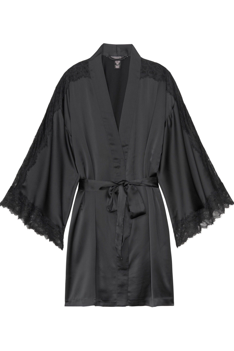 Victoria's Secret Cipkovane Inset Kimono Robe Čierne | SK-7306CLR