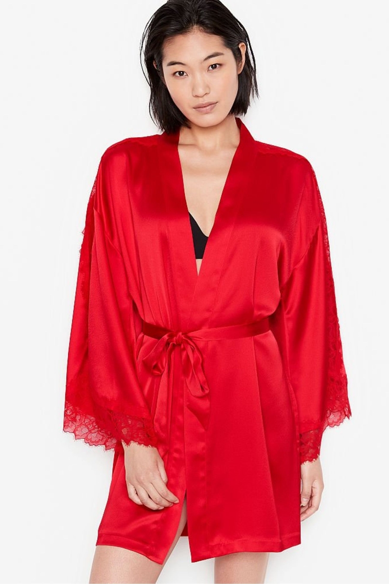 Victoria\'s Secret Cipkovane Inset Robe Čierne | SK-4187ZWH