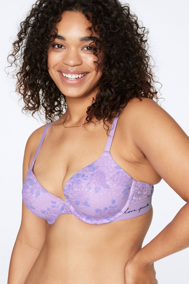 Victoria's Secret Cipkovane Lightly Podsite T-Shirt Bra Modre | SK-1432SXG