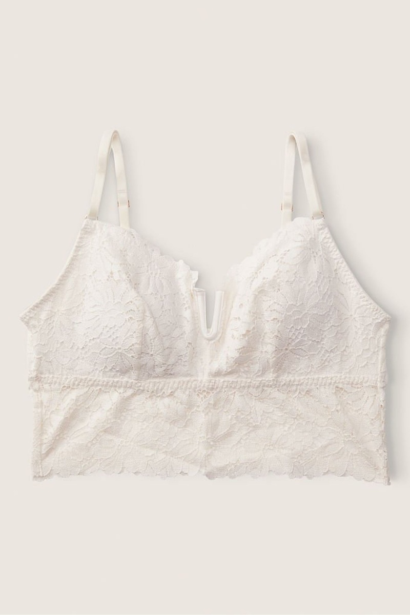 Victoria's Secret Cipkovane Longline Bralette Biele | SK-8463TGH