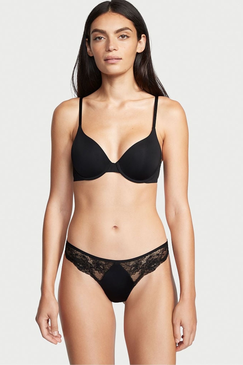 Victoria\'s Secret Cipkovane Tanga Nohavičky Čierne | SK-6739YFK