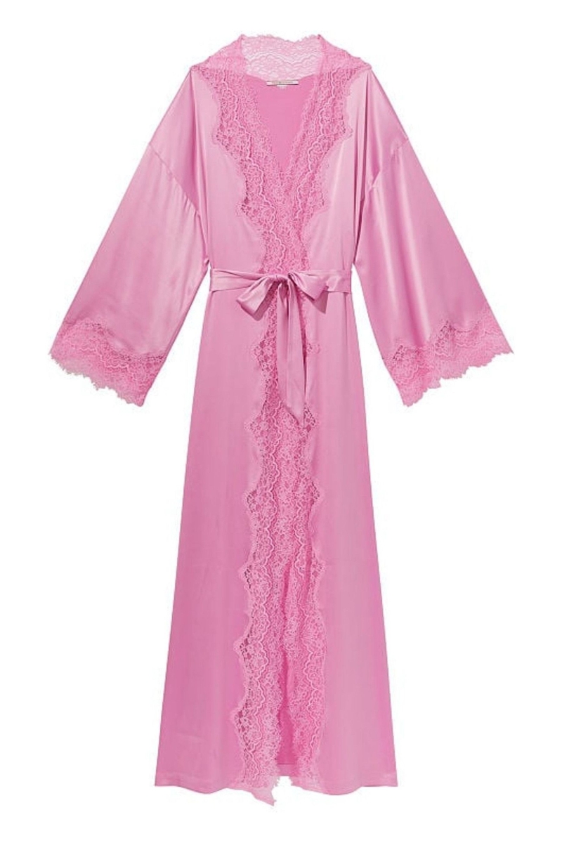 Victoria's Secret Cipkovane Trim Satin Long Robe Ruzove | SK-0138JFK