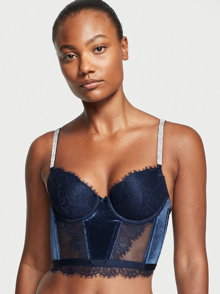 Victoria\'s Secret Cipkovane & Velvet Shine Remienkove Corset Top Námornícka Modrá | SK-2836ZUX