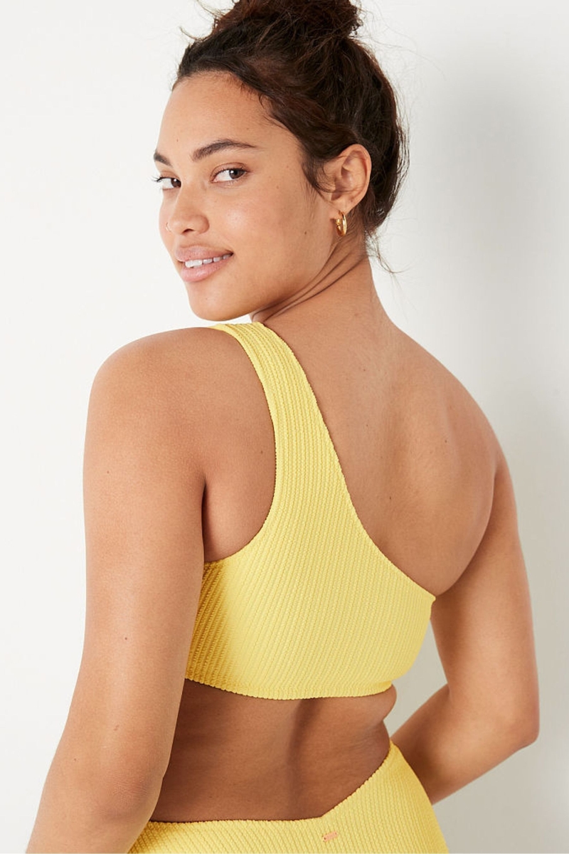 Victoria's Secret Crinkle One Shoulder Bikiny Top Čierne | SK-8057GEM