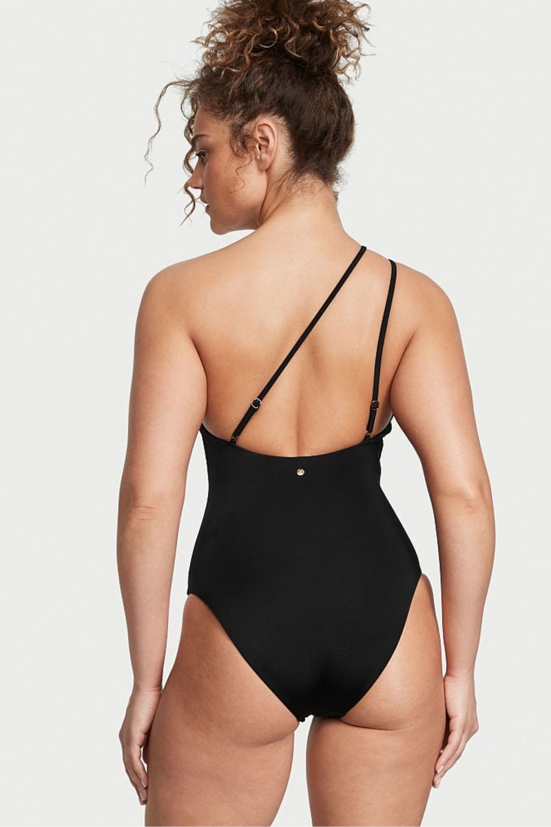 Victoria's Secret Cut Out One Shoulder One Piece Swimsuit Čierne | SK-1437YZM