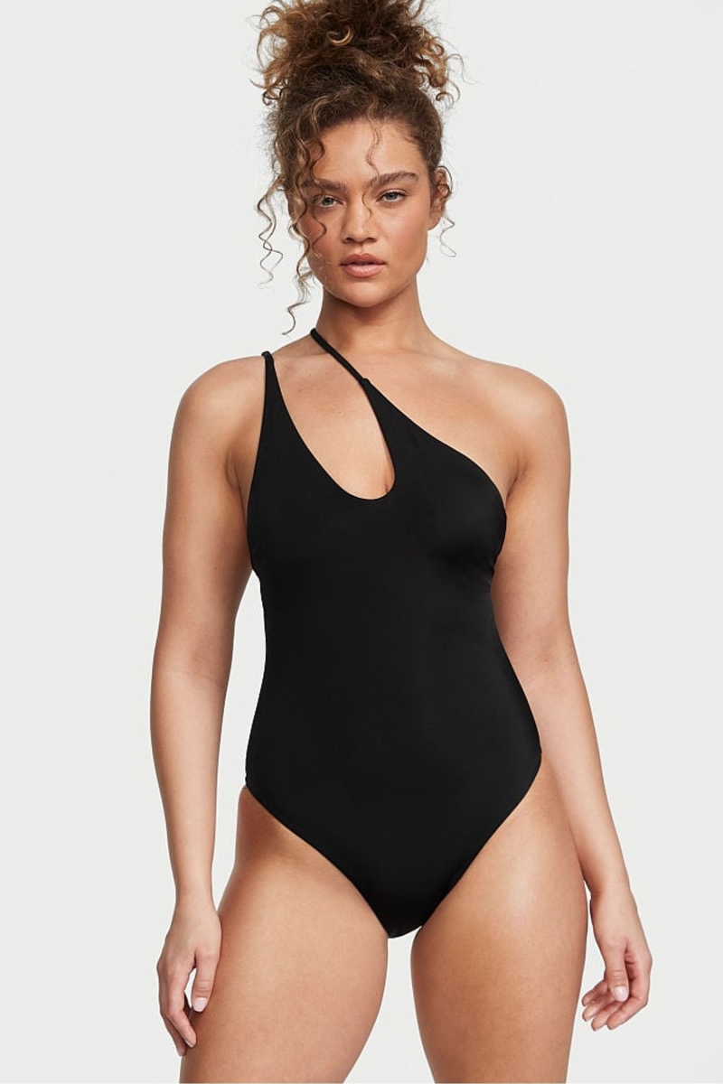 Victoria\'s Secret Cut Out One Shoulder One Piece Swimsuit Čierne | SK-1437YZM