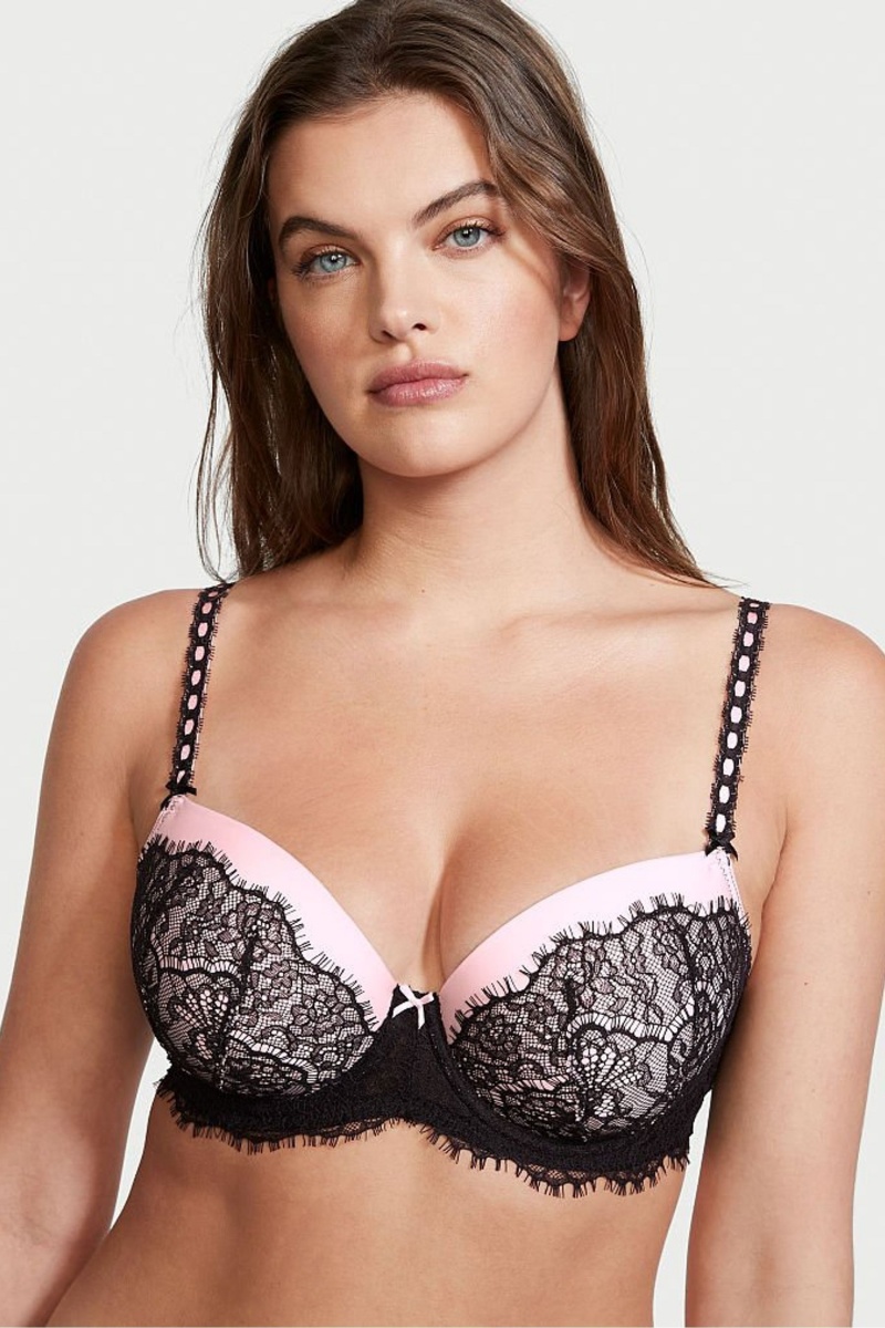 Victoria\'s Secret Dream Angels Cipkovane Push Up Bra Čierne Ruzove | SK-4810FJR