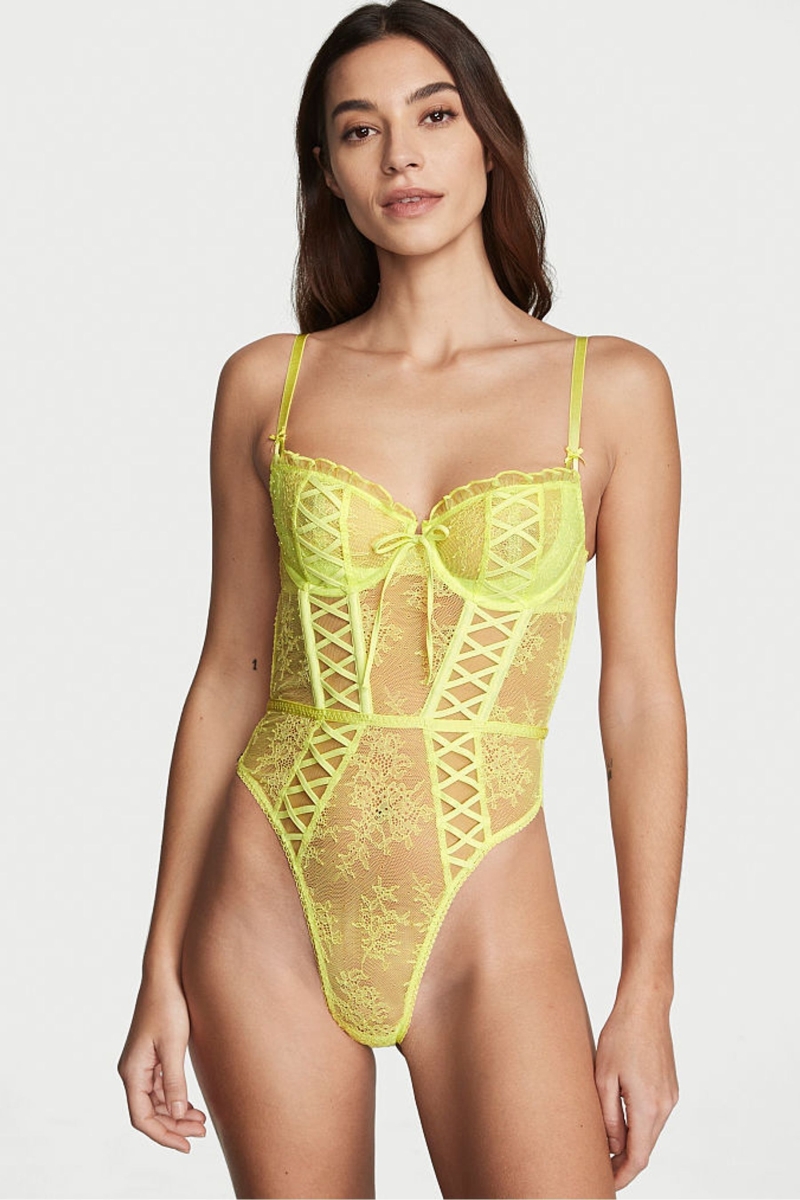 Victoria\'s Secret Dream Angels Cipkovane Unlined Balcony Bodysuit Lime Citron | SK-5248WYQ