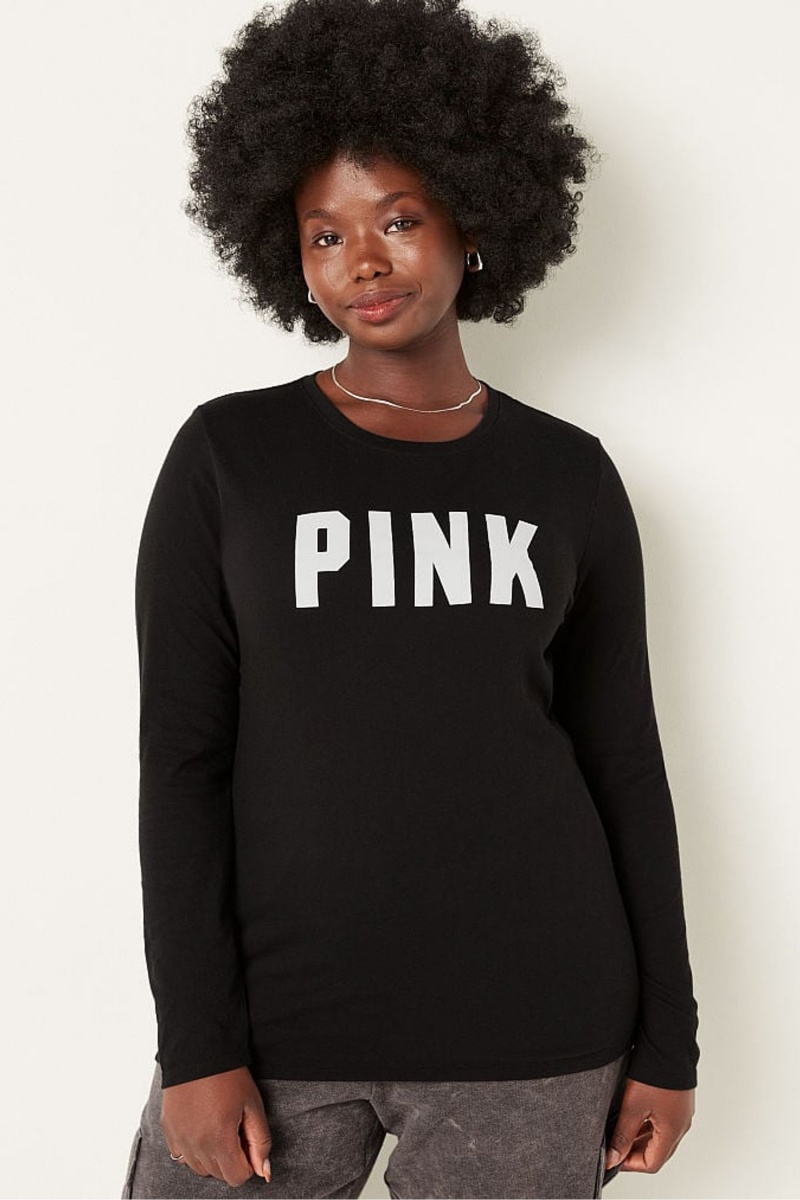 Victoria\'s Secret Everyday Long Sleeve Crew Tee Čierne | SK-7130WOJ