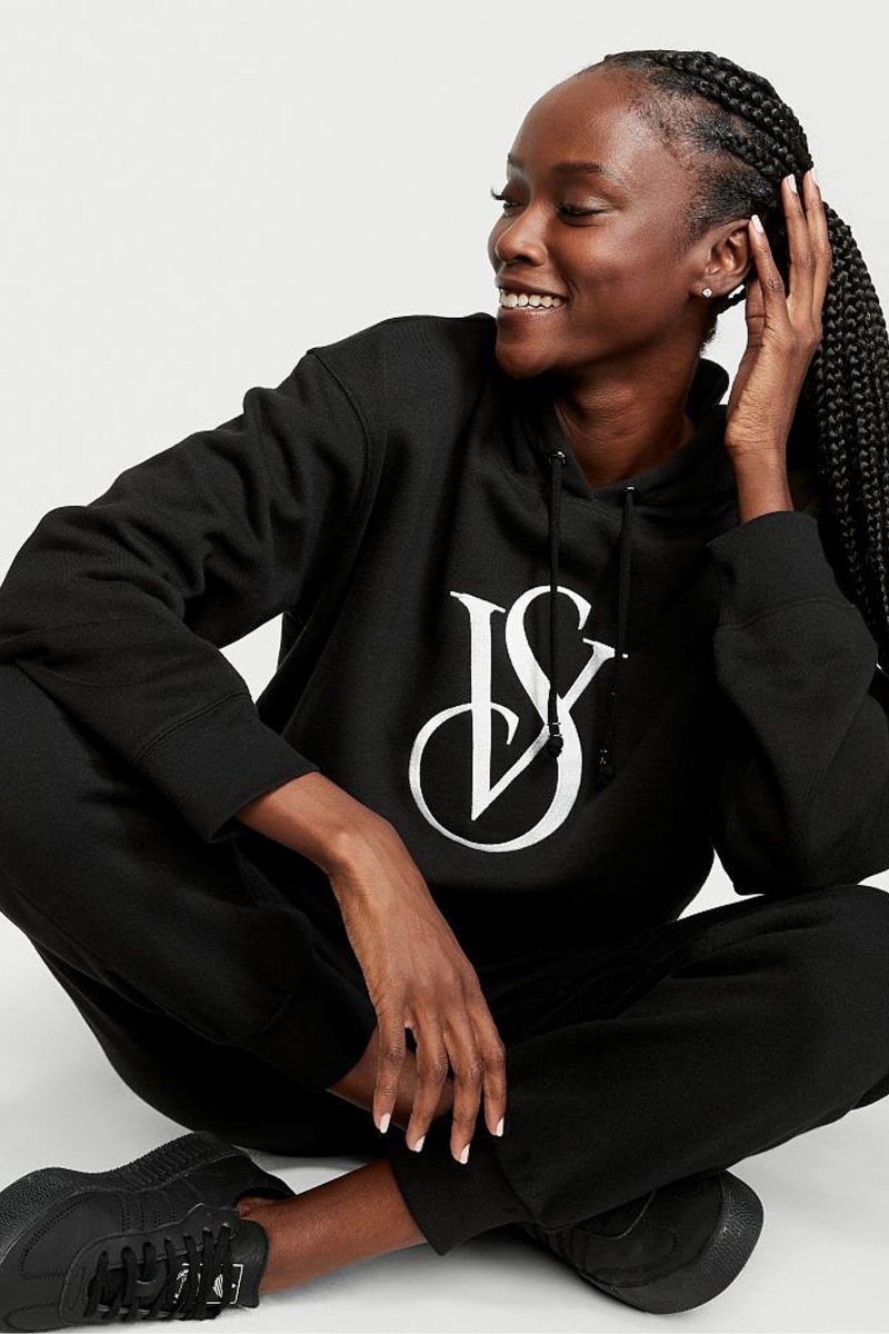 Victoria's Secret Fleece Lounge Logo Hoodie Čierne | SK-5094OVX