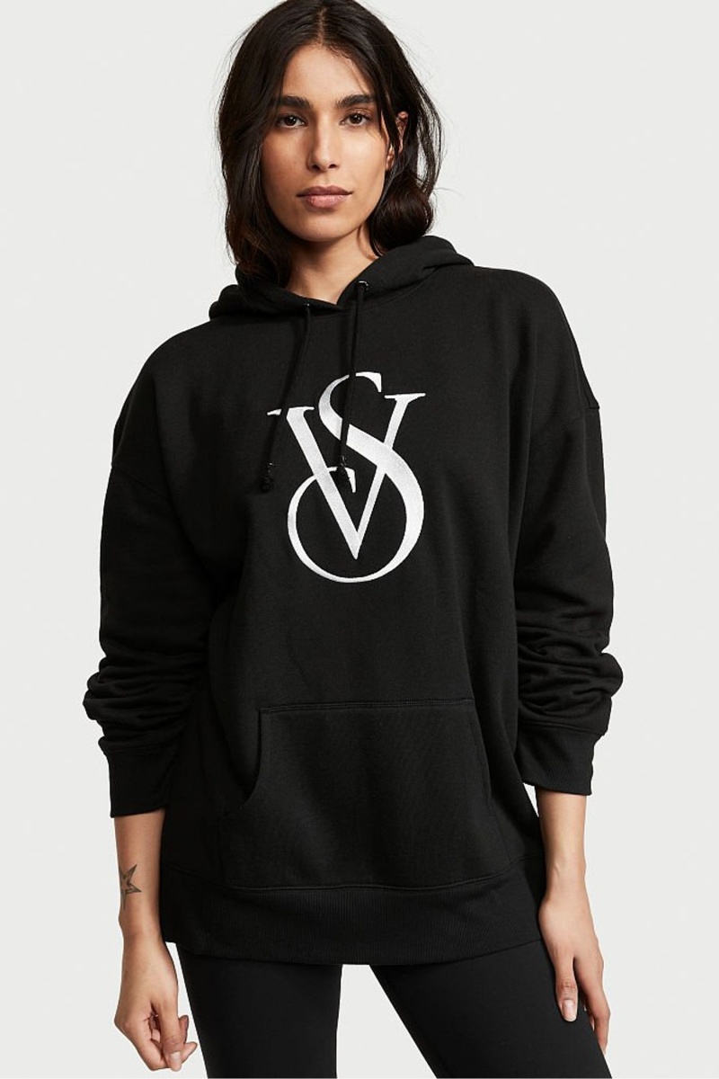 Victoria\'s Secret Fleece Lounge Logo Hoodie Čierne | SK-5094OVX