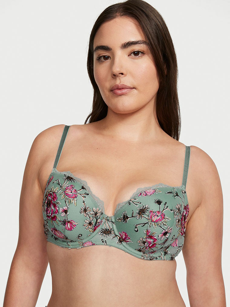 Victoria\'s Secret Floral Embroidery Low-Cut Demi Bra Sage Dust Floral | SK-2809QZL