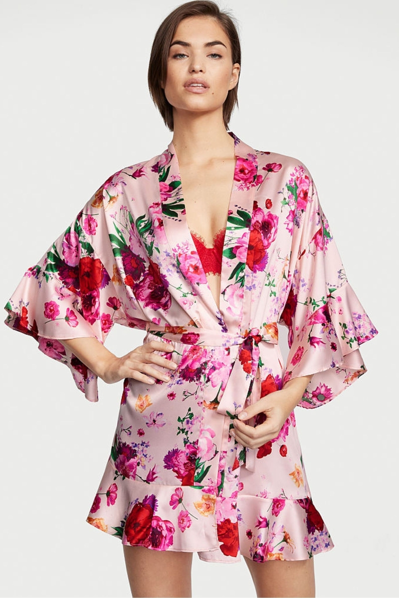 Victoria\'s Secret Flounce Satin Robe Ruzove Pruhované | SK-1362QBF