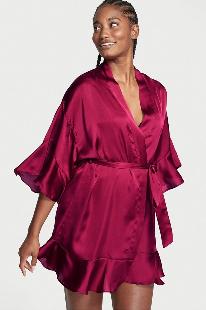 Victoria\'s Secret Flounce Satin Robe Červené | SK-0187GHM