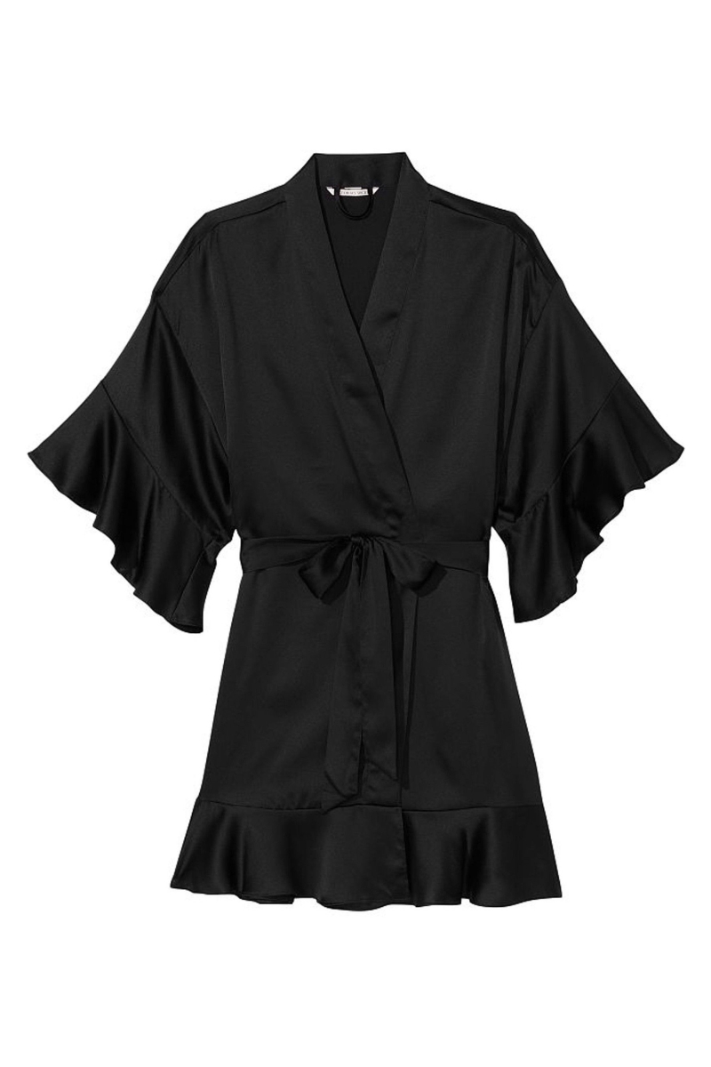 Victoria's Secret Flounce Satin Robe Čierne | SK-4017GCW