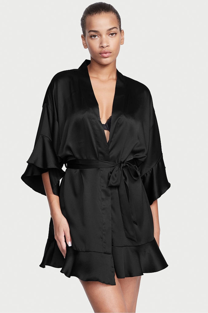 Victoria\'s Secret Flounce Satin Robe Čierne | SK-4017GCW