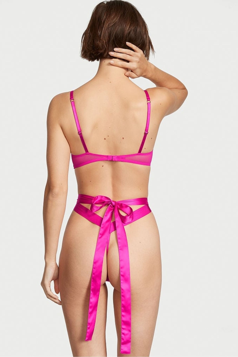 Victoria's Secret Heart Embroidered Cipkovane Crotchless Bodysuit Fuchsie Ruzove | SK-3015GLN