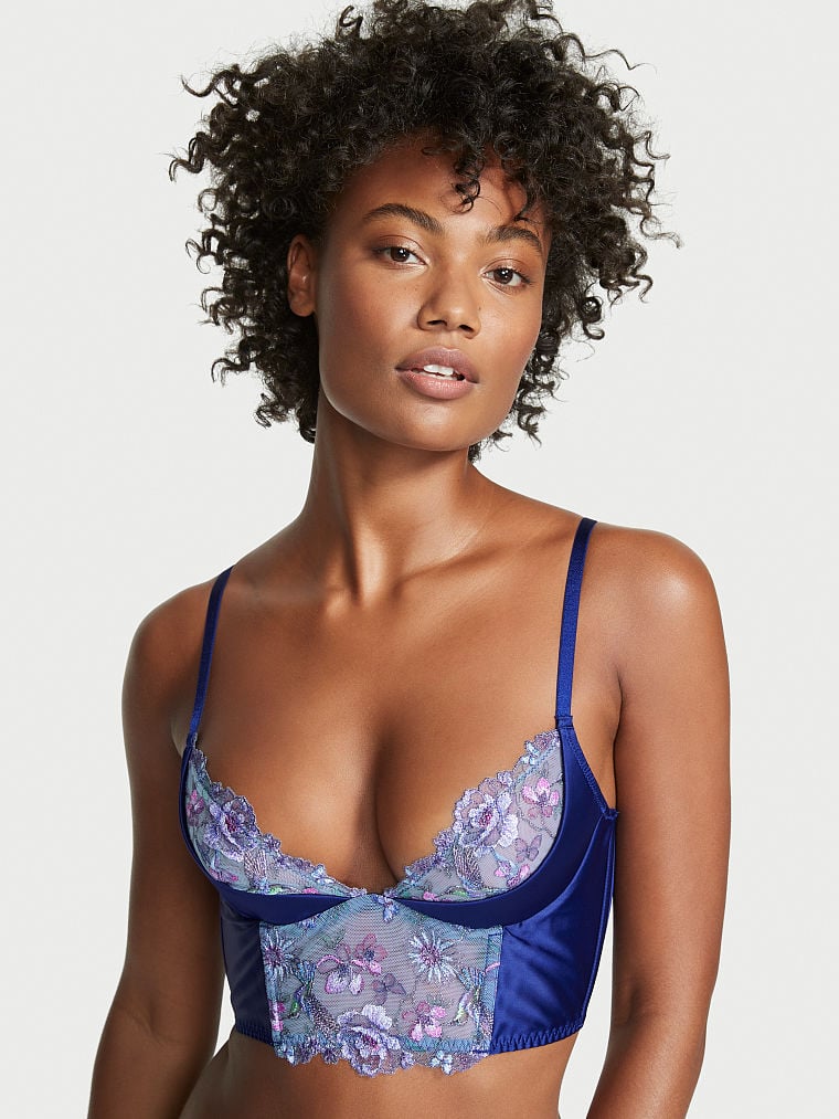 Victoria\'s Secret Hummingbird Embroidery Quarter Cup Corset Top Modre | SK-0165UEV