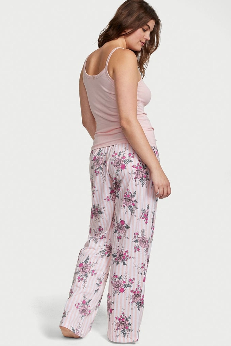 Victoria's Secret Knit Long Pyjamas Ruzove Pruhované | SK-2067JEH