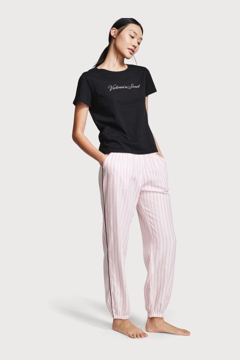 Victoria\'s Secret Kratke Sleeve T-Shirt Flannel Pyjamas Ruzove Pruhované | SK-1698JKB