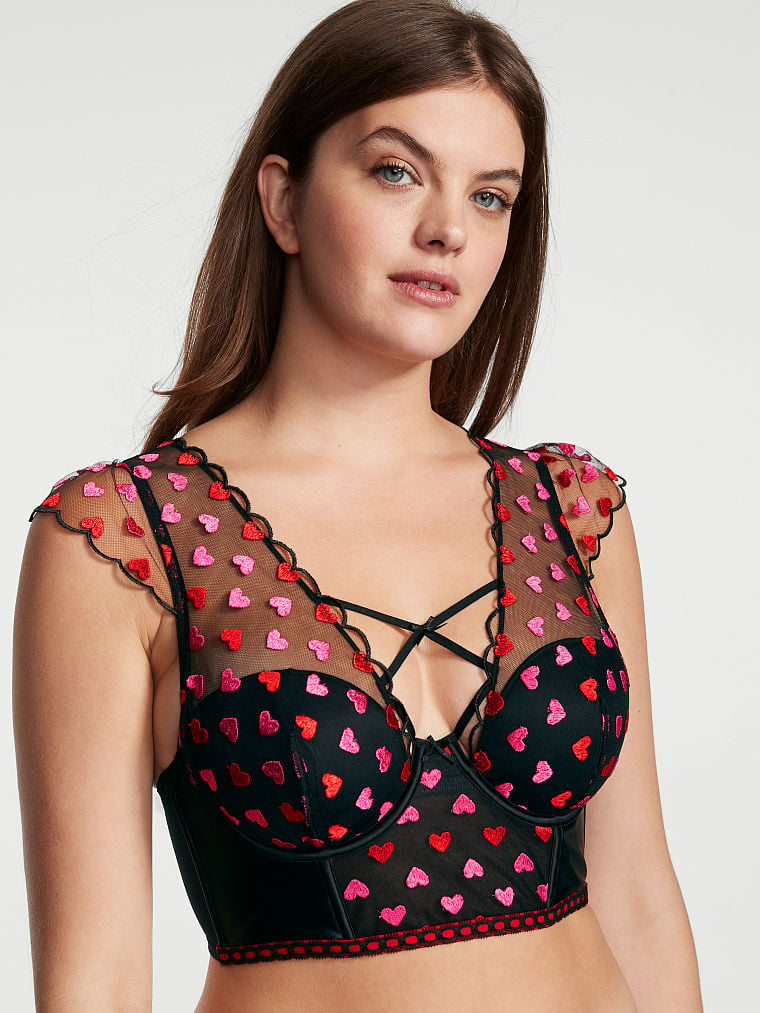 Victoria\'s Secret Lightly Podsite Heart Embroidery Cap-Sleeve Corset Top Čierne | SK-4186MPY